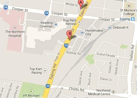 Google map showing previous and current location of Centrelink, Epping.